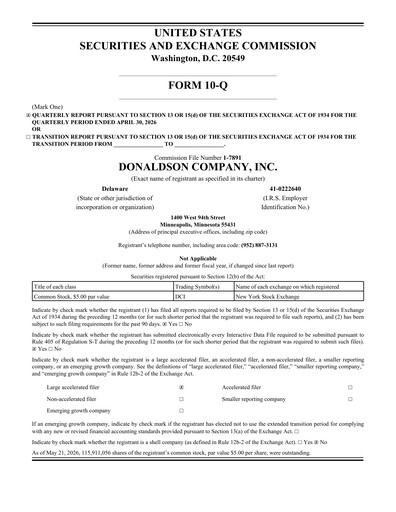 Thumbnail Donaldson Company Quarterly Report fy2026-q3
