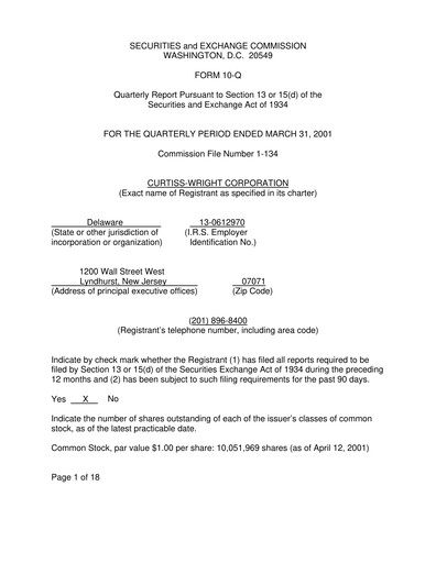 Thumbnail Curtiss-Wright
 Quarterly Report 2001-q1