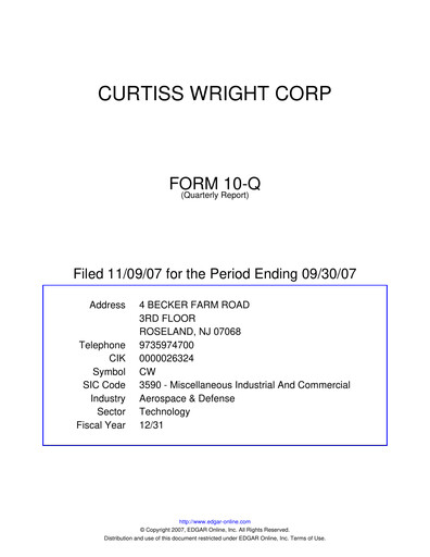 Vorschaubild Curtiss-Wright
 Quartalsbericht 2007-q3