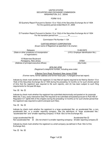 Thumbnail Curtiss-Wright
 Quarterly Report 2009-q1