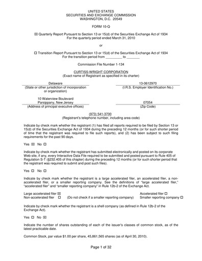 Thumbnail Curtiss-Wright
 Quarterly Report 2010-q1