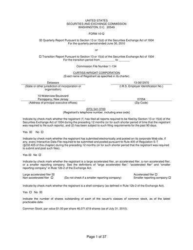 Thumbnail Curtiss-Wright
 Quarterly Report 2010-q2