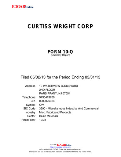 Thumbnail Curtiss-Wright
 Quarterly Report 2013-q1