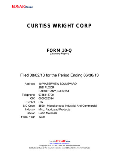 Thumbnail Curtiss-Wright
 Quarterly Report 2013-q2