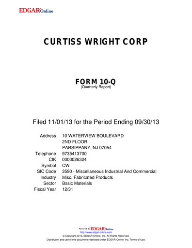 Thumbnail Curtiss-Wright
 Quarterly Report 2013-q3