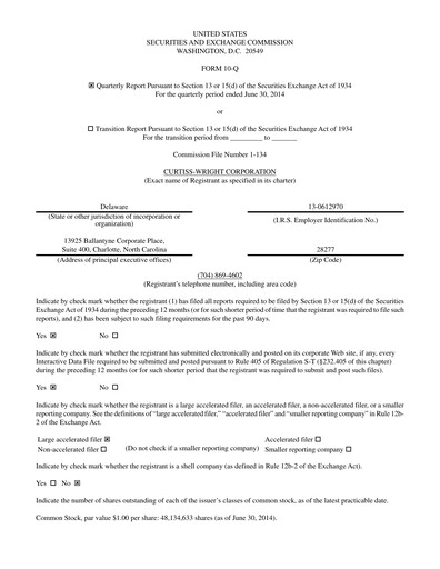 Thumbnail Curtiss-Wright
 Quarterly Report 2014-q2