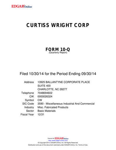 Thumbnail Curtiss-Wright
 Quarterly Report 2014-q3