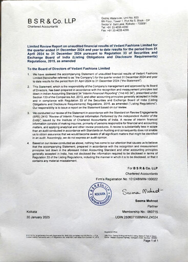 Thumbnail Vedant Fashions Quarterly Report 2024-q3