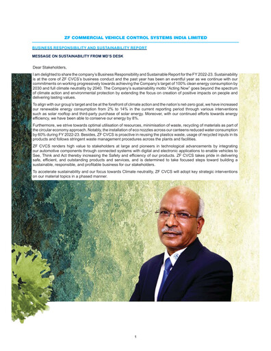 Miniature ZF Commercial Vehicle Control Systems India Rapport ESG 2023