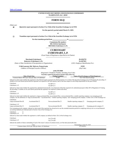 Thumbnail CubeSmart
 Quarterly Report 2025-q1