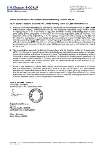 Miniature Cosmo First Rapport trimestriel 2022-q1