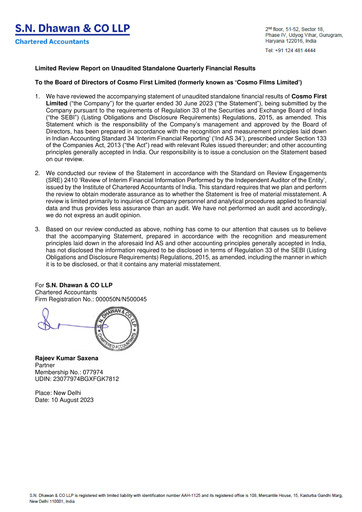 Miniature Cosmo First Rapport trimestriel 2023-q1