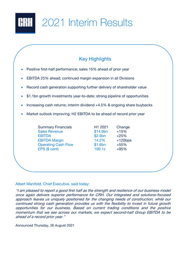Thumbnail Cement Roadstone Holding
 Half-year Report 2021-h1