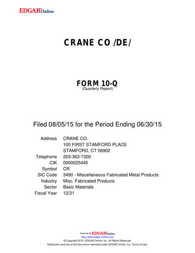 Thumbnail Crane Company Quarterly Report 2015-q2