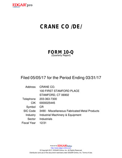 Thumbnail Crane Company Quarterly Report 2017-q1