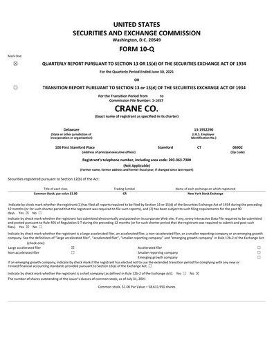Thumbnail Crane Company Quarterly Report 2021-q2