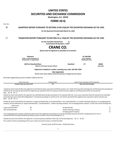 Thumbnail Crane Company Quarterly Report 2022-q1