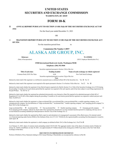 Thumbnail Alaska Airlines
 Annual Report 2021