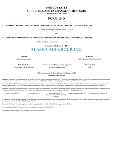 Vorschaubild Alaska Airlines
 Quartalsbericht 2019-q1