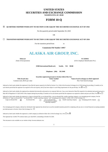 Vorschaubild Alaska Airlines
 Quartalsbericht 2020-q3