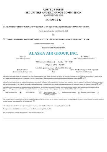 Thumbnail Alaska Airlines
 Quarterly Report 2021-q2