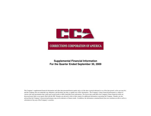 Thumbnail CoreCivic Quarterly Report 2009-q3