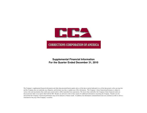 Thumbnail CoreCivic Quarterly Report 2010-q4