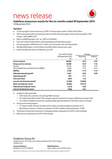 Thumbnail Vodafone Half-year Report 2016-h1