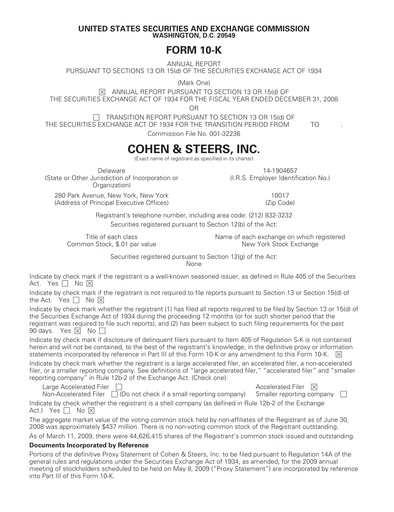 Thumbnail Cohen & Steers Financial Report 2008