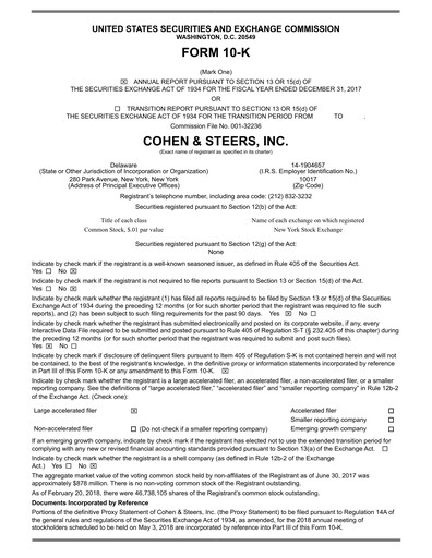 Thumbnail Cohen & Steers Financial Report 2017