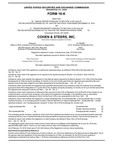 Thumbnail Cohen & Steers Financial Report 2018