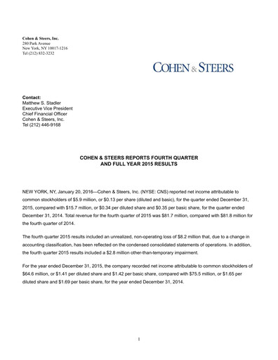 Thumbnail Cohen & Steers Quarterly Report 2015-q4
