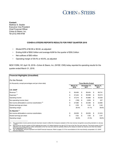 Thumbnail Cohen & Steers Quarterly Report 2018-q1
