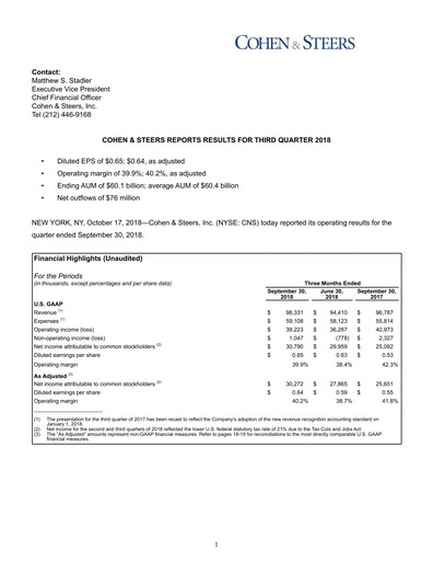 Thumbnail Cohen & Steers Quarterly Report 2018-q3