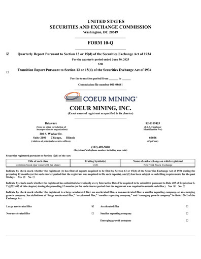 Thumbnail Coeur Mining
 Quarterly Report 2025-q2