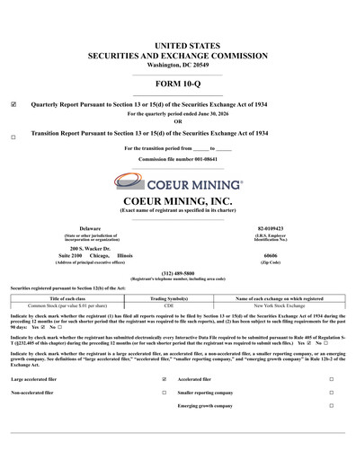 Thumbnail Coeur Mining
 Quarterly Report 2026-q2