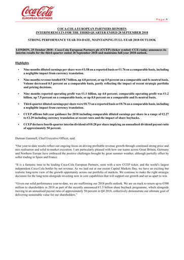 Miniature Coca-Cola European Partners
 Rapport trimestriel 2018-q3