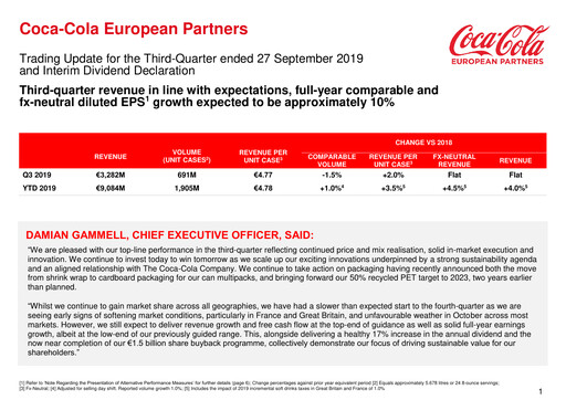 Miniature Coca-Cola European Partners
 Rapport trimestriel 2019-q3