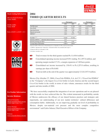 Thumbnail Coca-Cola FEMSA Quarterly Report 2004-q3