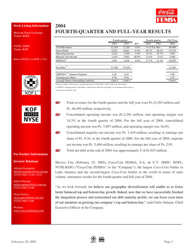 Thumbnail Coca-Cola FEMSA Quarterly Report 2004-q4