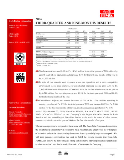 Thumbnail Coca-Cola FEMSA Quarterly Report 2006-q3