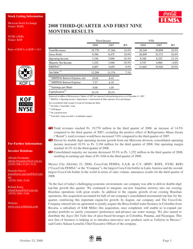 Thumbnail Coca-Cola FEMSA Quarterly Report 2008-q3