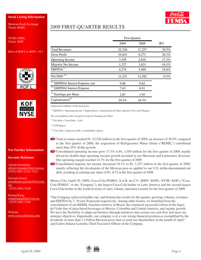 Thumbnail Coca-Cola FEMSA Quarterly Report 2009-q1