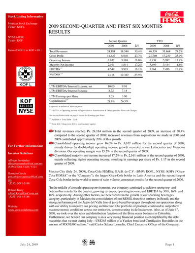 Thumbnail Coca-Cola FEMSA Quarterly Report 2009-q2