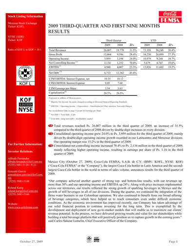 Thumbnail Coca-Cola FEMSA Quarterly Report 2009-q3