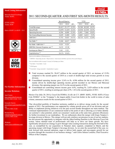 Thumbnail Coca-Cola FEMSA Quarterly Report 2011-q2