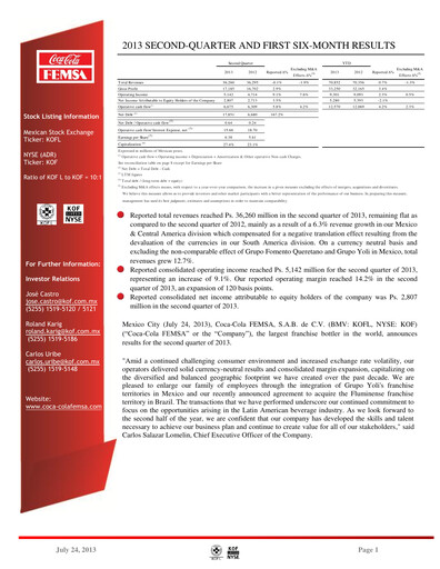 Thumbnail Coca-Cola FEMSA Quarterly Report 2013-q2