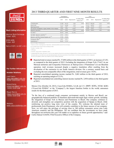 Thumbnail Coca-Cola FEMSA Quarterly Report 2013-q3