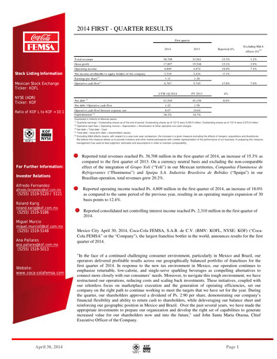 Thumbnail Coca-Cola FEMSA Quarterly Report 2014-q1