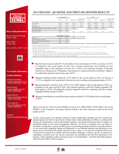 Thumbnail Coca-Cola FEMSA Quarterly Report 2014-q2
